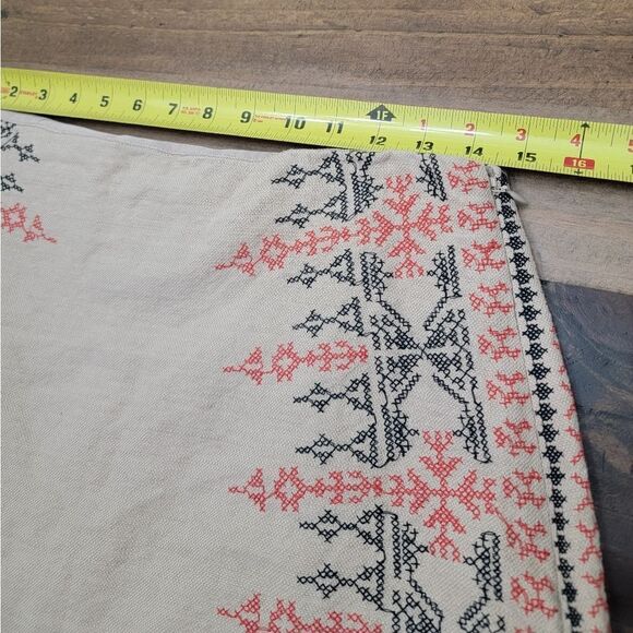 Loft Tan Embroidered Aztec Cotton Linen Mini Pencil Skirt Cross Stitch Size 8 - Picture 7 of 9